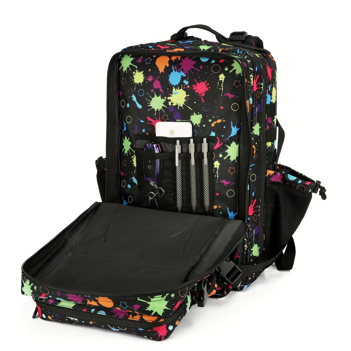 Large Hiking Backpack 45L Fluorescent Tie Dye – Lightweight Daypack for Camping, Travel, Cycling, Fitness & School, Colorful Outdoor Sports Rucksack, Birthday & Christmas Gift Idea