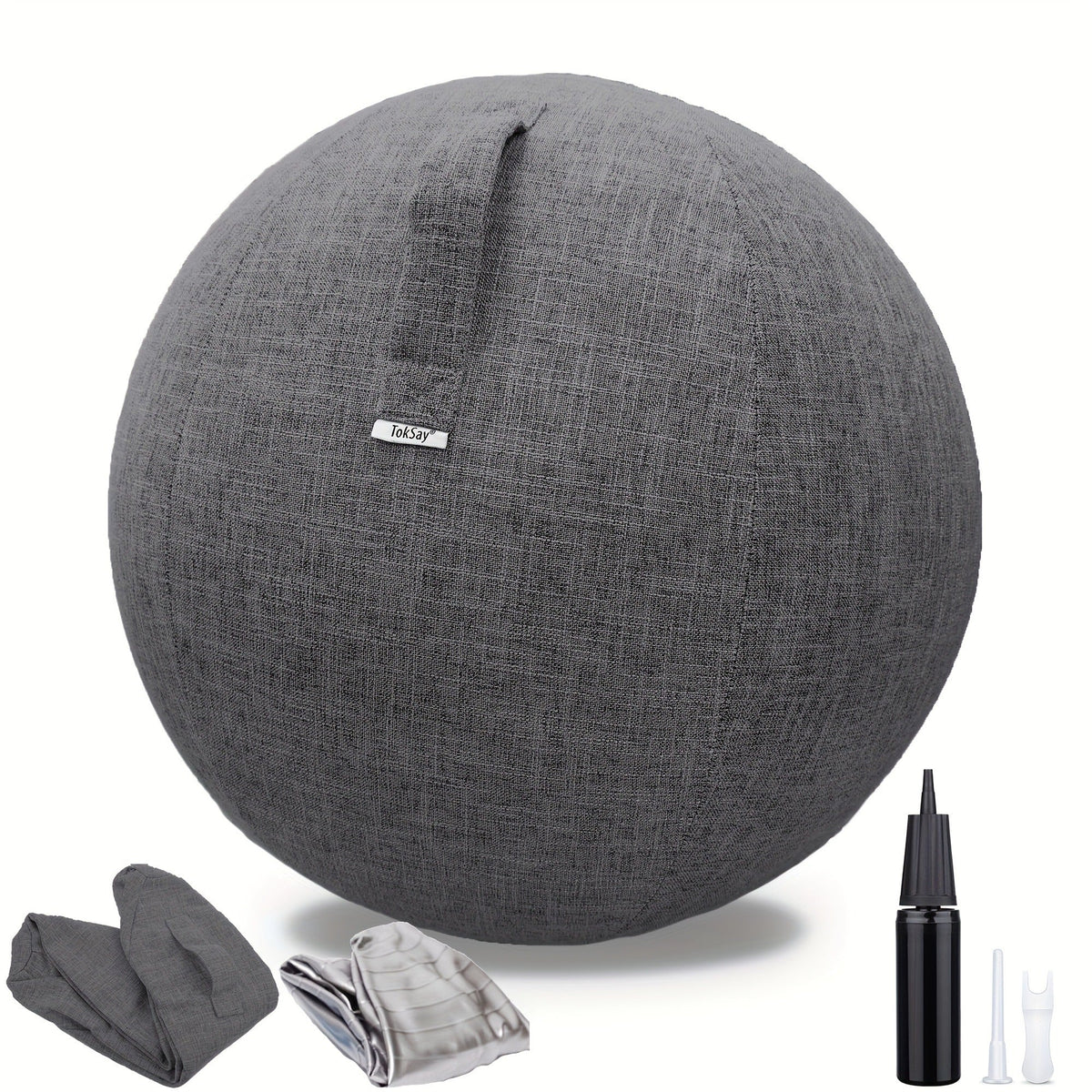 Exercise Ball Chair 65cm with Fabric Cover – Stability Balance Ball Seat for Home Office Desk, Yoga Pilates Birthing Ball, Relieves Back Pain & Improves Posture, Grey & Black, Anti-Burst Design