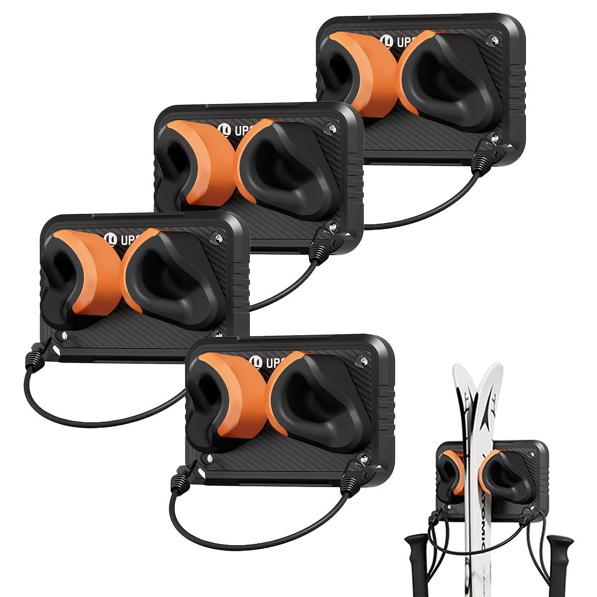 Wall-Mounted Ski & Sports Equipment Storage Rack – Heavy Duty Garage Organizer Hook Set, Holds Up to 100 lbs, Space-Saving Wall Mount for Skis, Poles, Tools & Household Items, Home & Garage Use, 4-Pack