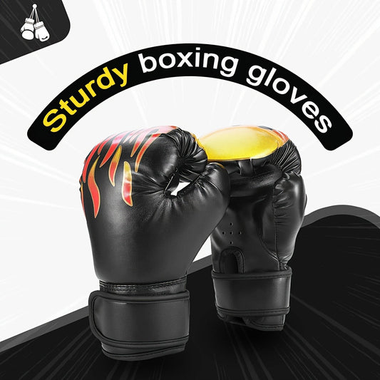 Boxing Training Gloves with Pearl Sponge Padding & Wrap-Around Wrist Straps, Black
