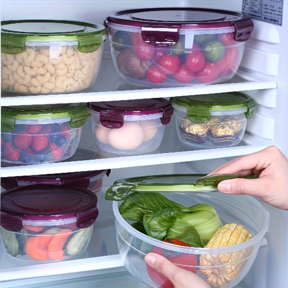 Refrigerator Storage Containers Large Capacity 3/4pcs Airtight - Keeps Fruit Vegetable Meat Egg Dumpling Fresh, Stackable Space-Saving Plastic Food Storage Boxes for Kitchen Fridge, Purple Green Blue Beige