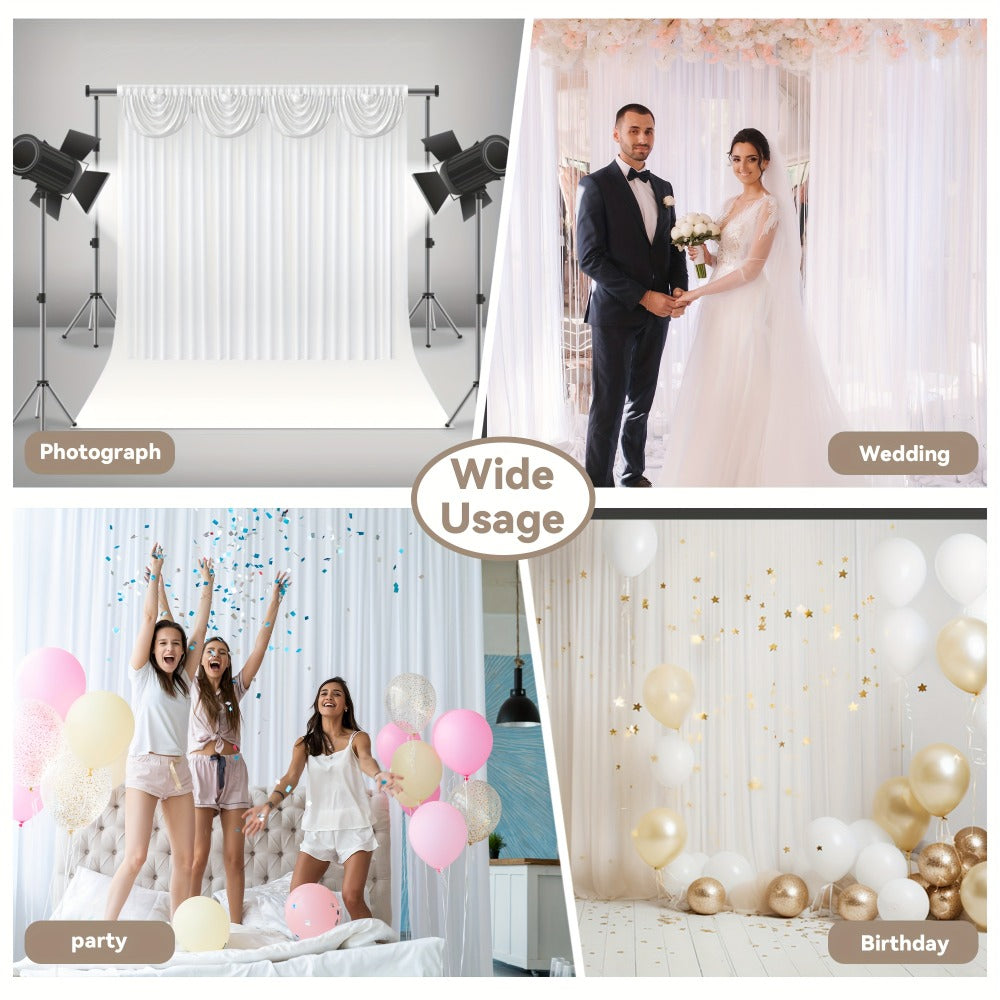 White Silk Wedding Backdrop Curtains 10x10ft – 1 Pack Luxurious Smooth Drapes for Wedding, Birthday, Bridal Shower, Party, Photography Background & Valentine's Day Event Decoration