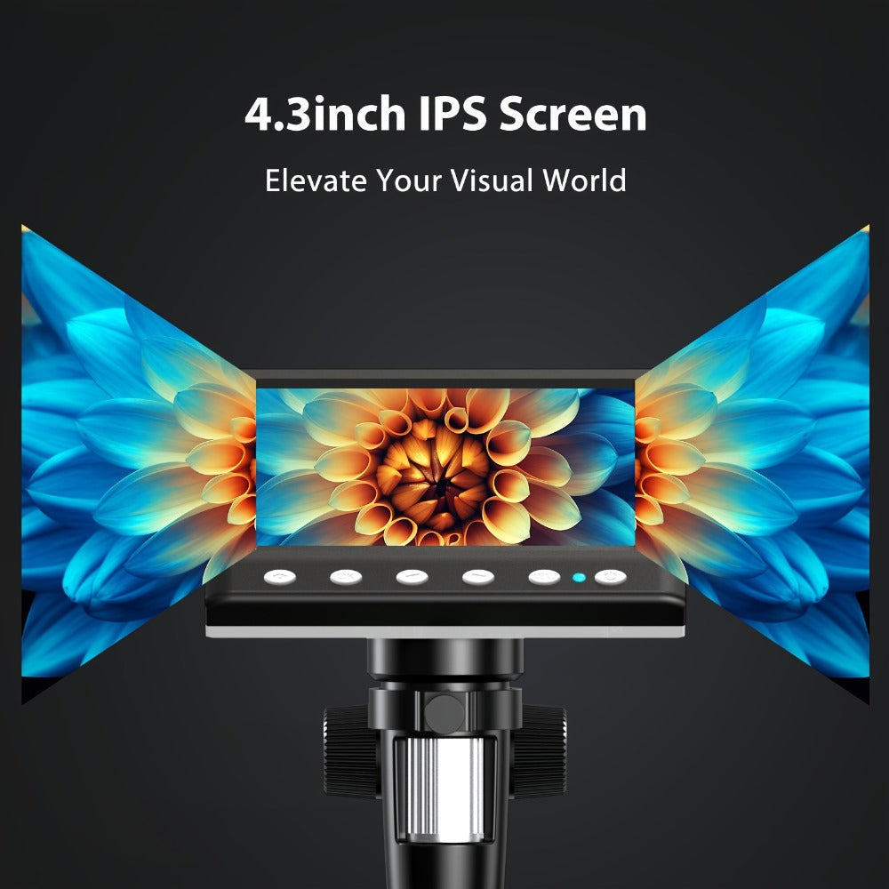 Digital Microscope 1000X with 4.3" IPS LCD Screen & 8 Adjustable LEDs – USB Coin Microscope for Adults, Kids & STEM, Windows Compatible, Ideal for Coin Collection, Science & Education