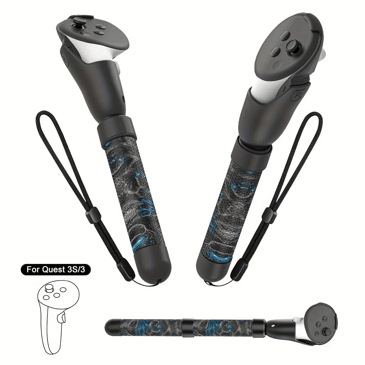 Meta Quest 3S Controller Handle Extension Grips – 3-in-1 VR Handle Attachments for Beat Saber, Golf+, Tennis & More, Anti-Slip ABS Grip with Safety Wire, Compatible with Meta Quest 3S & Quest 3