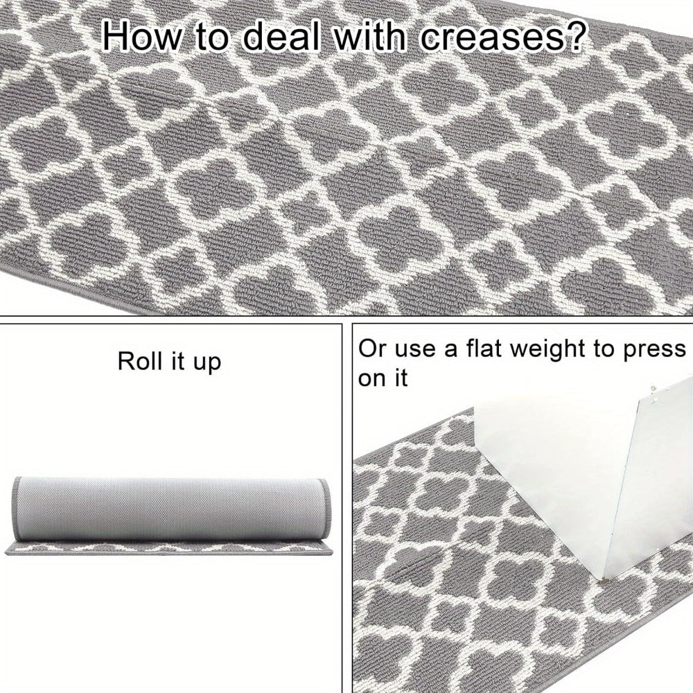 Runner Rug Moroccan Trellis Non-Slip – Machine Washable Hallway Carpet for Entryway, Kitchen & Bathroom – 100% Polypropylene Long Floor Rug, Black & Gray, 2x6, 2x8, 2x10 Ft
