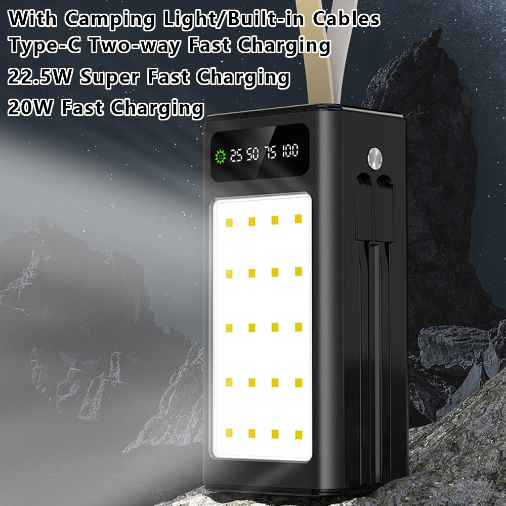 80000mAh Power Bank Built-in 4 Cables PD22.5W Fast Charging – LED Digital Display, Flashlight, Lanyard, Multi-Port Output, Portable Emergency Battery Pack for Outdoor Camping Travel iPhone Android iPad Gift