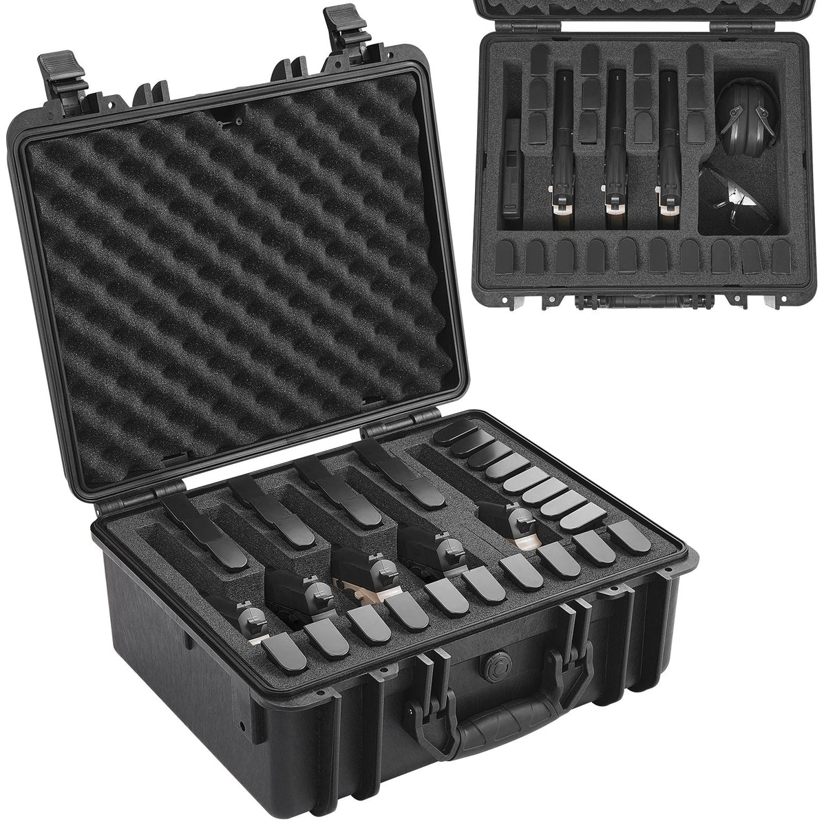 Hard Pistol Case IP67 Waterproof – TSA Approved Lockable Handgun Case with XPE Pre-Cut Foam Lining, Pressure Release Valve & Dual Padlock Holes for Safe Firearm Transport & Storage