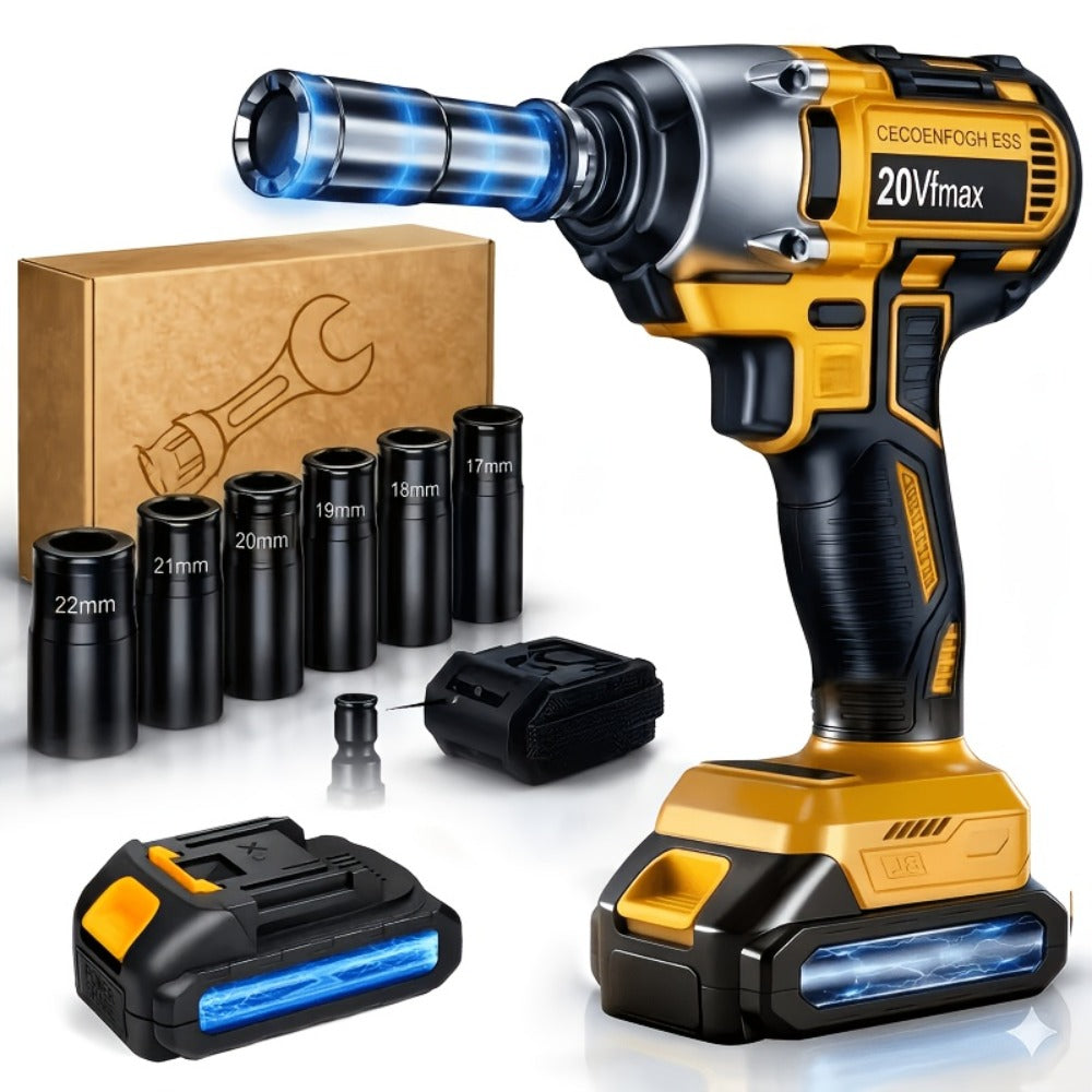 Cordless Impact Wrench 1/2 Inch Brushless – 450N.m 259Ft-lbs High Torque Impact Gun, 3300RPM Variable Speed, 12 Sockets, Fast Charger & Dual Battery Options for Auto Repair & Home Use