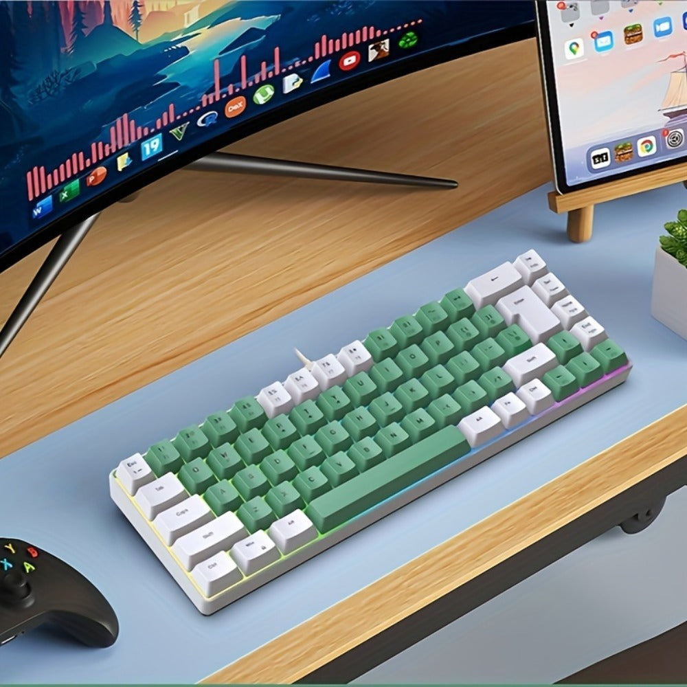 RGB Gaming Keyboard 68 Key Wired Mechanical Feel with RGB Backlight Film Switch Keycap Detachable Cable Compact TKL Layout for Gaming Office PC – 61/68 Key Multi-Color Options (K701)