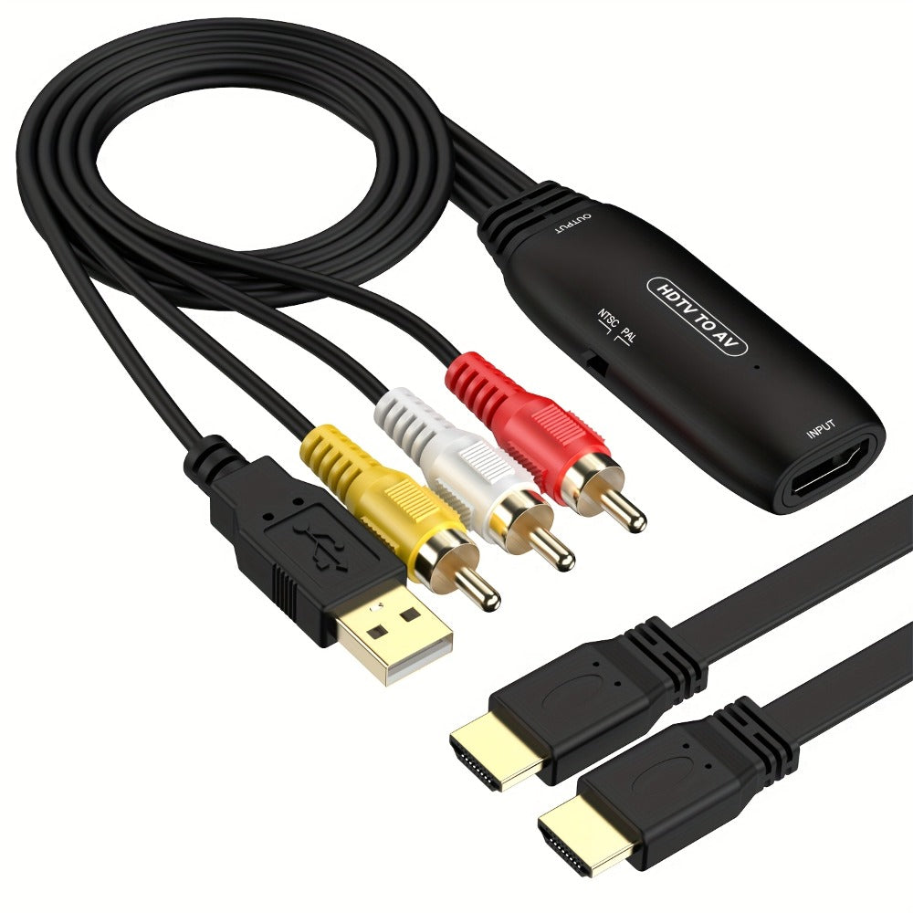 HDMI to RCA Converter Adapter for Fire Stick Roku Apple TV Android Box – Plug & Play, Supports 1080P PAL/NTSC, USB Powered, Composite AV Output for Older Analog TVs