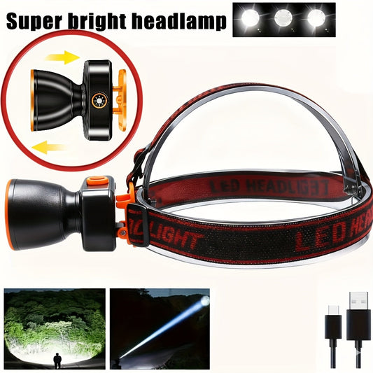 LED Headlamp, USB Rechargeable with Motion Sensor and Adjustable Headband