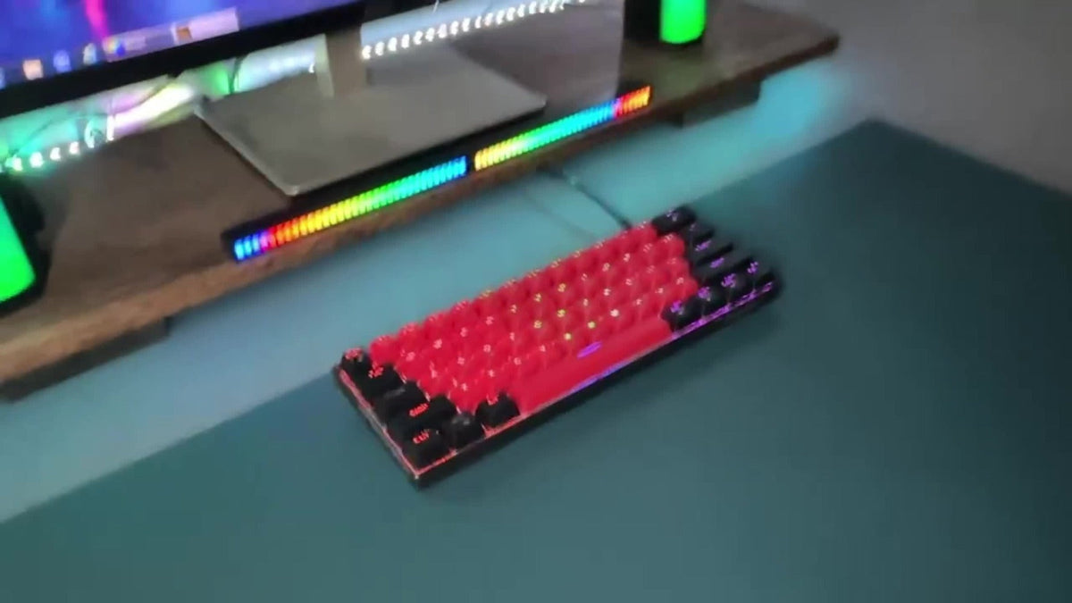 60% Mechanical Gaming Keyboard Wired 61 Keys Green Switch – Compact Tenkeyless Clicky Keyboard for PC Laptop Windows Gaming Typing | Black Red | Portable Desk Setup Keyboard