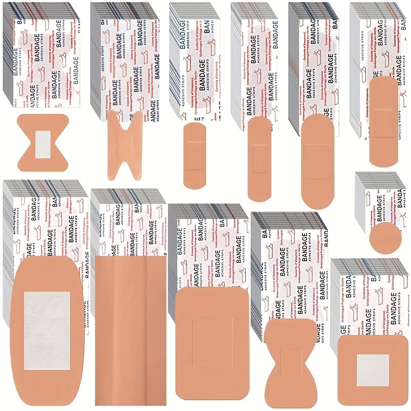 Adhesive Bandages 360pcs Assorted Flexible Fabric – Breathable PE Elastic Cloth Strips for Fingertip & Knuckle Wound Care, First Aid Bandage Set in 8 or 12 Styles