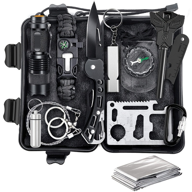 Survival Kit with Fire Starter & Compass – 14/152/258 Piece Outdoor Survival Gear Set for Camping, Hiking & Emergency | Perfect Gift for Men