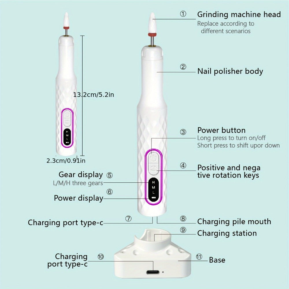 Adjustable Speed Nail Drill Machine 20000RPM with Digital Display — Portable Electric E-File for Acrylic Gel Natural Nails, Professional Nail Sander with Accessory Bits for Home & Salon Manicure Pedicure