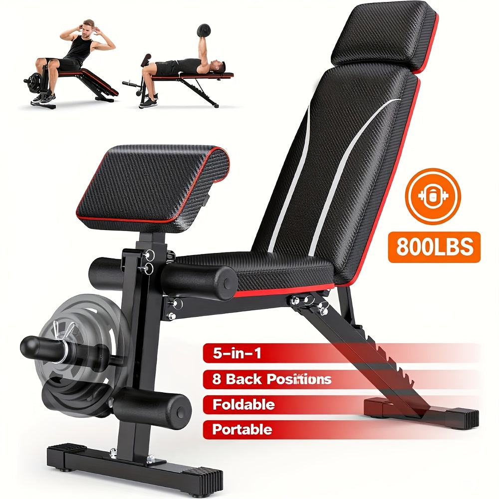 Adjustable Weight Bench 6-in-1 Foldable – Flat Incline Decline, Resistance Bands, Preacher Curl & Leg Developer, 770lb Capacity – Home Gym Strength Training Bench