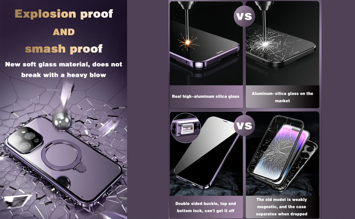 Anti-Spy Tempered Glass iPhone Case with Security Lock, Kickstand & Camera Protection – Magnetic Double-Sided Privacy Cover for iPhone 12 13 14 15 16 Pro Max Plus, Full Body Drop Protection