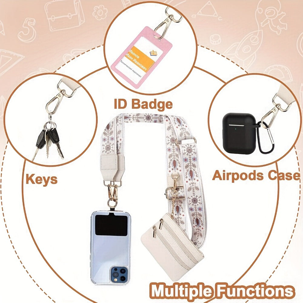 Phone Lanyard Crossbody Strap with Zipper Pouch & Beaded Charm Adjustable Hands-Free Cell Phone Shoulder Strap – Universal Fit for Most Smartphones Women Teens Travel Daily