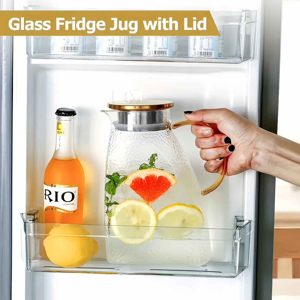 Glass Water Bottle Kettle Set – Heat-Resistant Large Capacity Fridge Door Storage with Cleaning Brush & Long Spoon – Perfect for Iced Tea, Cold Brew Coffee, Juice & Infused Water