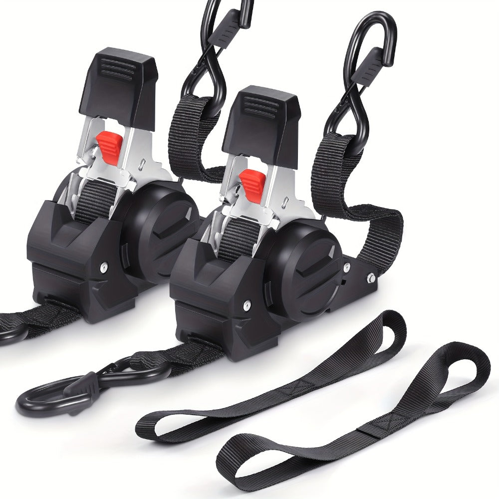 Retractable Ratchet Straps with Extension Strap – Heavy Duty Auto Self-Retracting Tie Down Cargo Straps for Truck Trailer Motorcycle Moving & Appliances