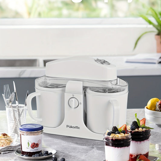 Ice Cream Maker, Dual-Cup Design for Two Flavors with Removable Bowl