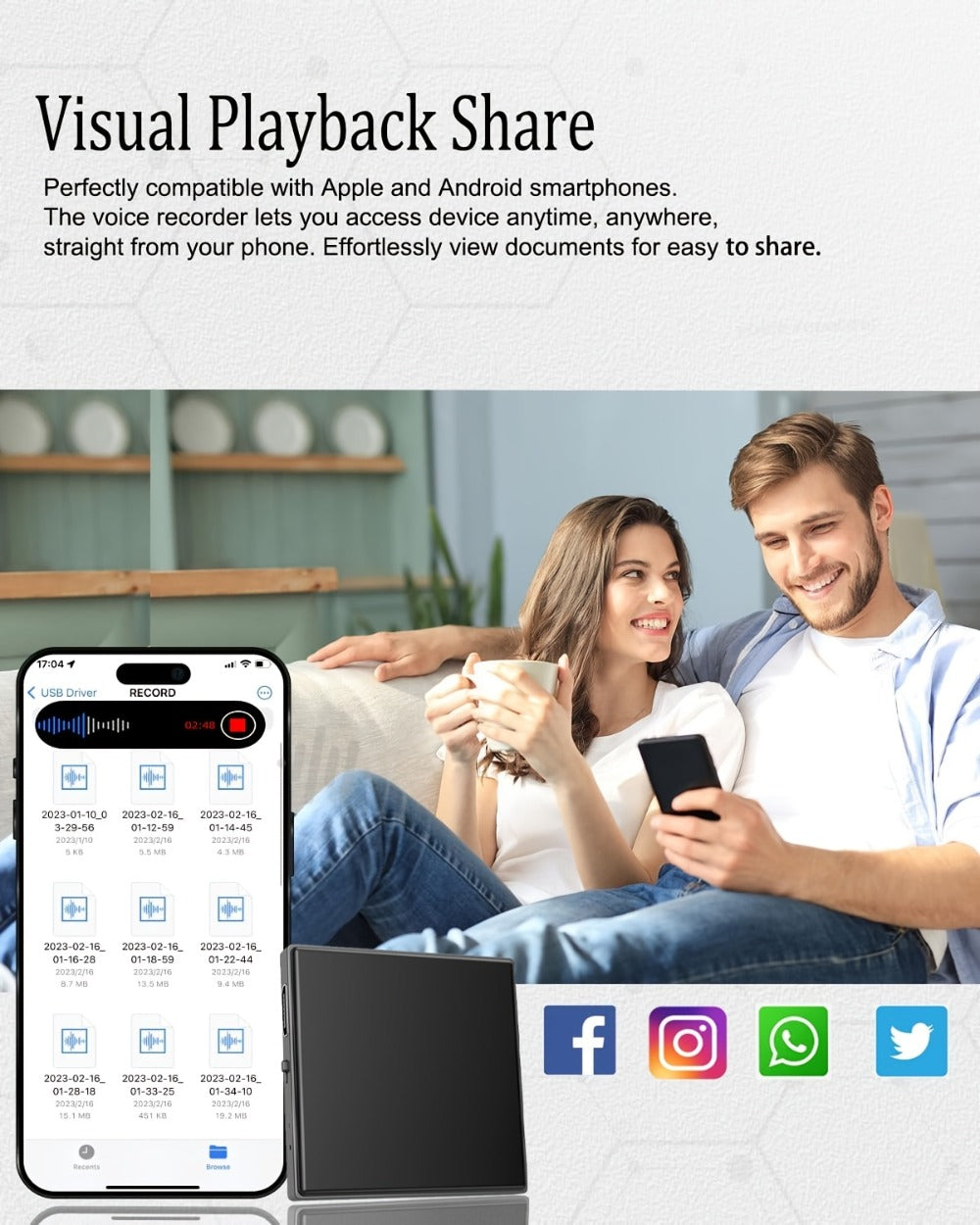 Voice Activated Recorder with AI Noise Reduction, 3072Kbps HD Audio Quality, 64GB Storage Up to 4000 Hours, Magnetic Mini Spy Recorder for Lectures Meetings Interviews Journalists Students