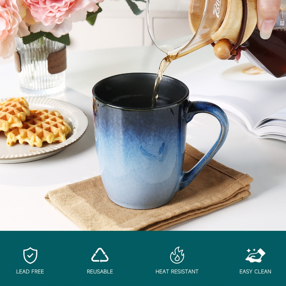 Gradient Blue Ceramic Mugs Set of 6 – 14 Oz Reaction Glaze Coffee Mugs – Durable Stain-Resistant Unique Design – Perfect for Coffee, Tea & Gifting at Weddings, Parties & Holidays