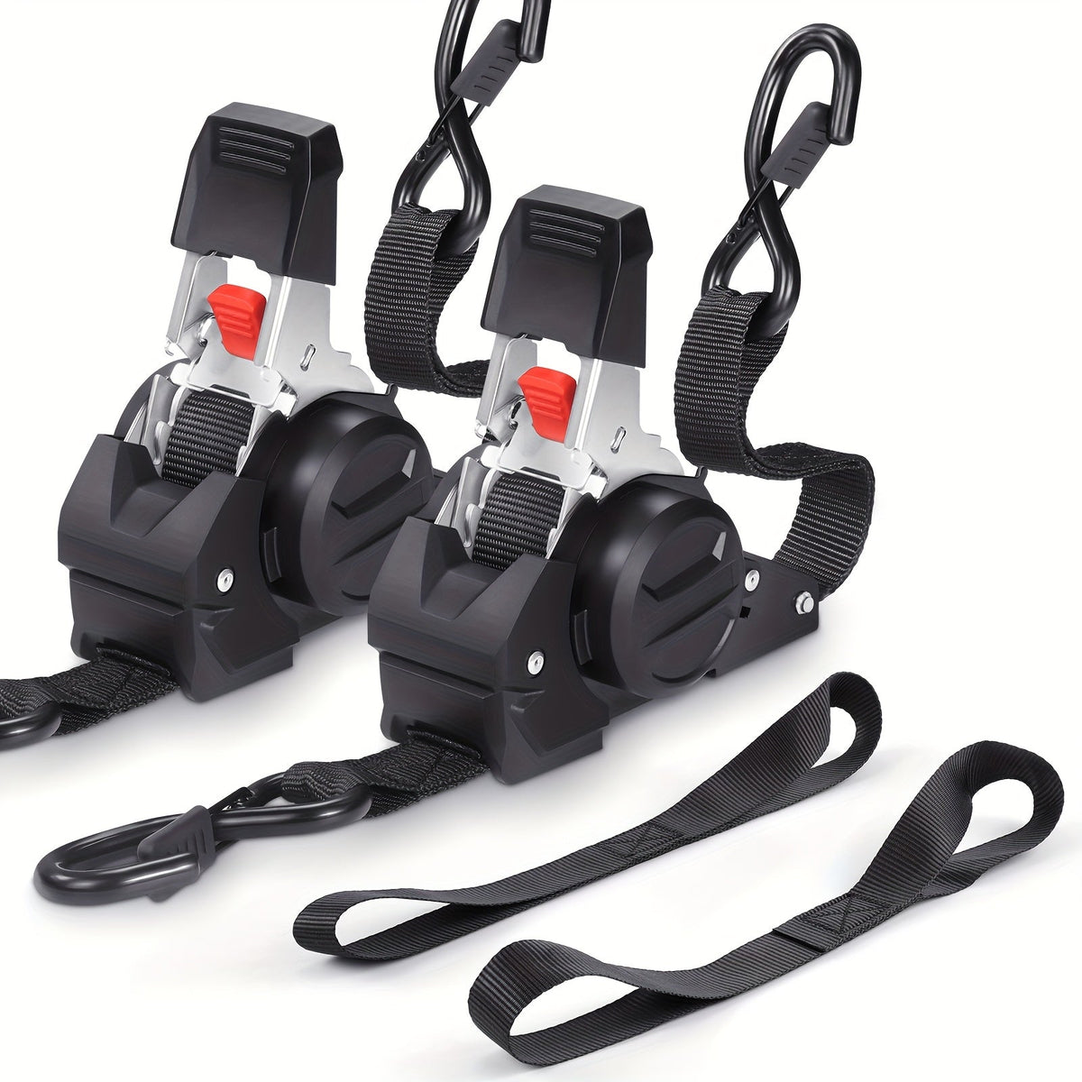 Retractable Ratchet Straps with Extension Strap – Heavy Duty Auto Self-Retracting Tie Down Cargo Straps for Truck Trailer Motorcycle Moving & Appliances