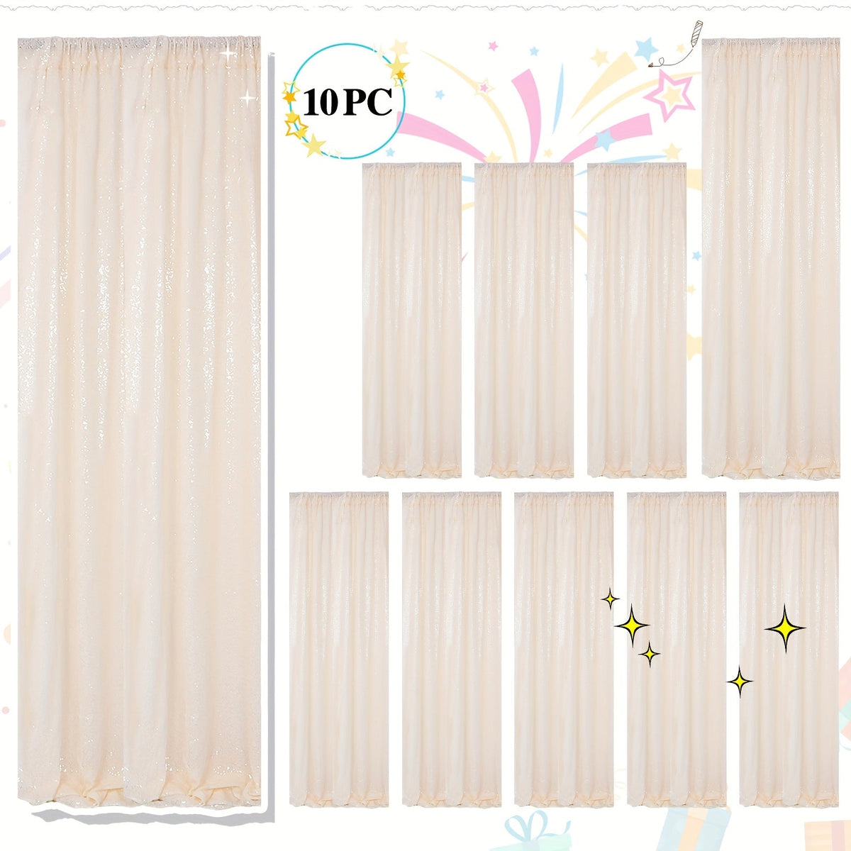 Sequin Backdrop Curtains 2FTx8FT Glitter Photography Background Panels for Party Wedding Birthday Stage Decoration Gold Yellow Shimmer Curtain Set 4 6 10 Panels Available