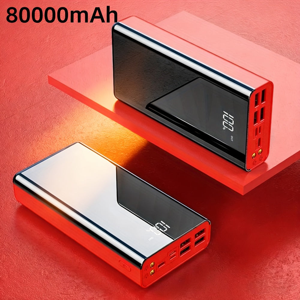 4-Port 100000mAh High Capacity Power Bank 30000mAh 50000mAh 80000mAh, Type-C Fast Charging LED Display Outdoor Emergency Backup Battery Pack for iPhone Android Samsung Tablets – Black Red Available