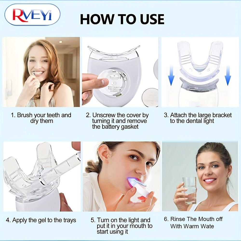LED Teeth Whitening Kit 5 Whitening Gel Syringes Enamel Safe Professional Home Whitening Light Tray Set Fast Results Gift for Women Men Girlfriend Boyfriend Parents White Blue