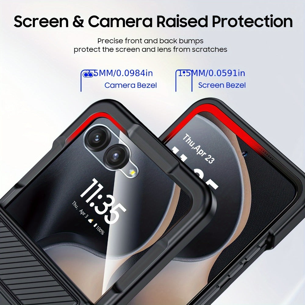 Motorola Razr 2025 2026 Hinge Protector Case with Built-In Screen Protector Card Slot & Lanyard - Shockproof Scratch-Proof Hard PC Flip Phone Cover for Razr 2025 Razr 2026 Complete Protection