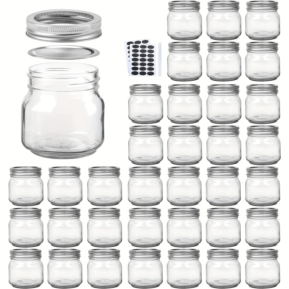 Mason Jars 8oz Glass Jars with Lids – 9/18/27/36 Pack Regular Mouth Canning Jars for Storage, Spices, Jelly, Jam, Honey & Caviar | Dishwasher Safe Spiral Lid Kitchen Storage Containers Set