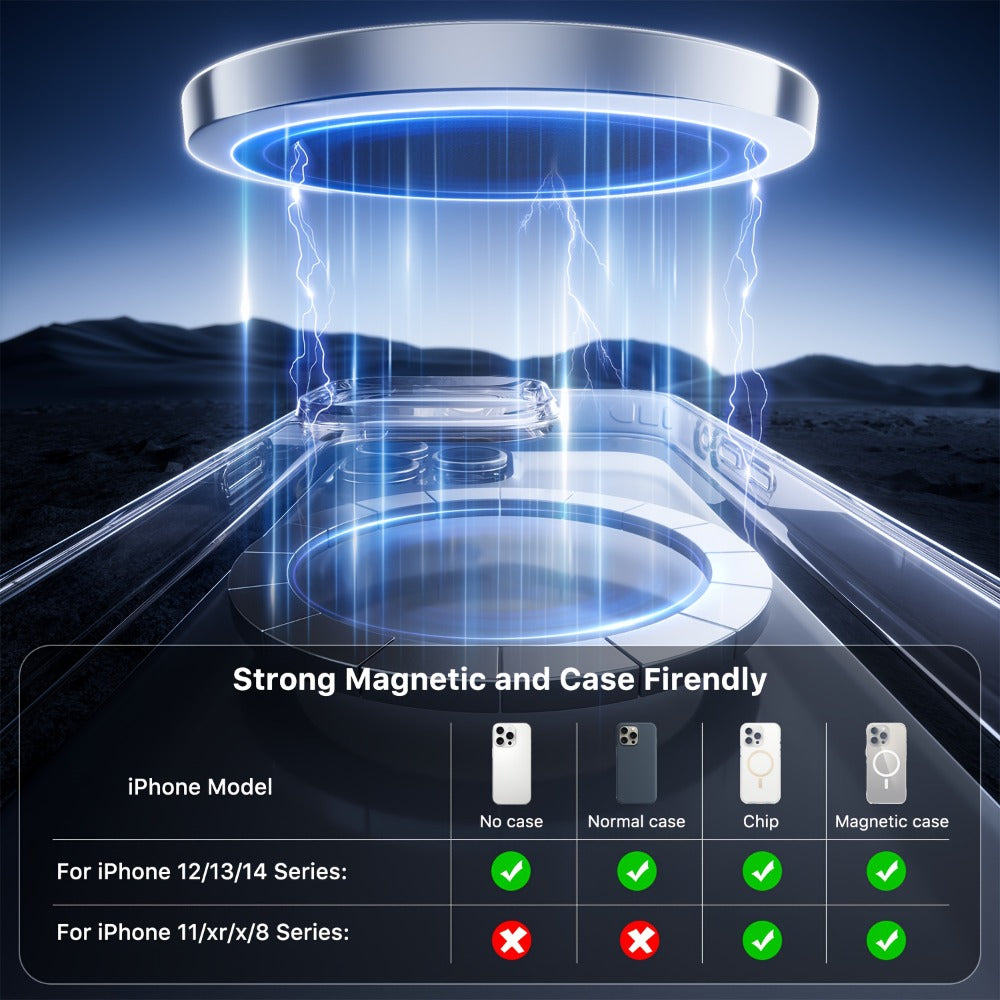 MagSafe Magnetic Wireless Charging Pad 15W Snap Alignment – Fast Charger for iPhone 17/16/15/14/13/12 & AirPods Pro/3/2, USB-C Cable & USB-A Converter Included, PD/PPS/QC Multi-Protocol | Slim Portable | Classic Black