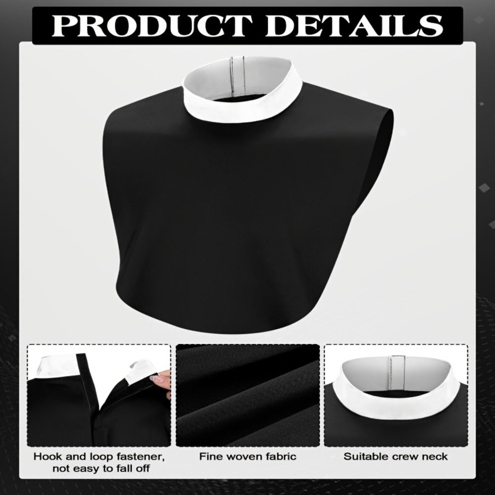 Unisex Priest Collar 3-Piece Set, Clergy Tab Collar, Black Dickey Neck Band for Halloween & Theater