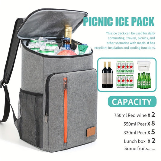 Insulated Cooler Backpack with 30+ Can Capacity and Shoulder Straps, Gray