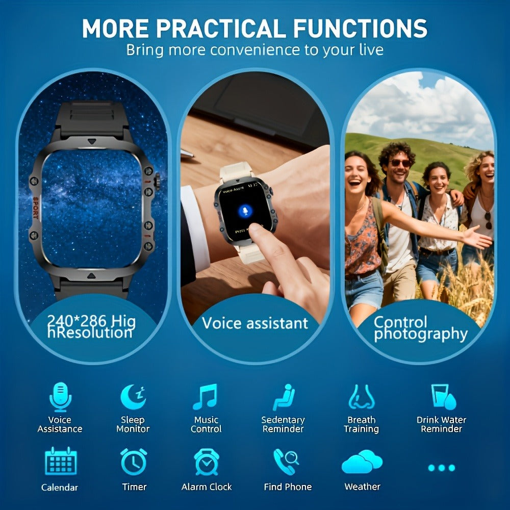 Brown Black Large Screen Smartwatch – Wireless Calling & SMS, Fitness Tracker, Remote Camera Control, USB Rechargeable – Unisex Business Watch for Men & Women iPhone & Android Compatible