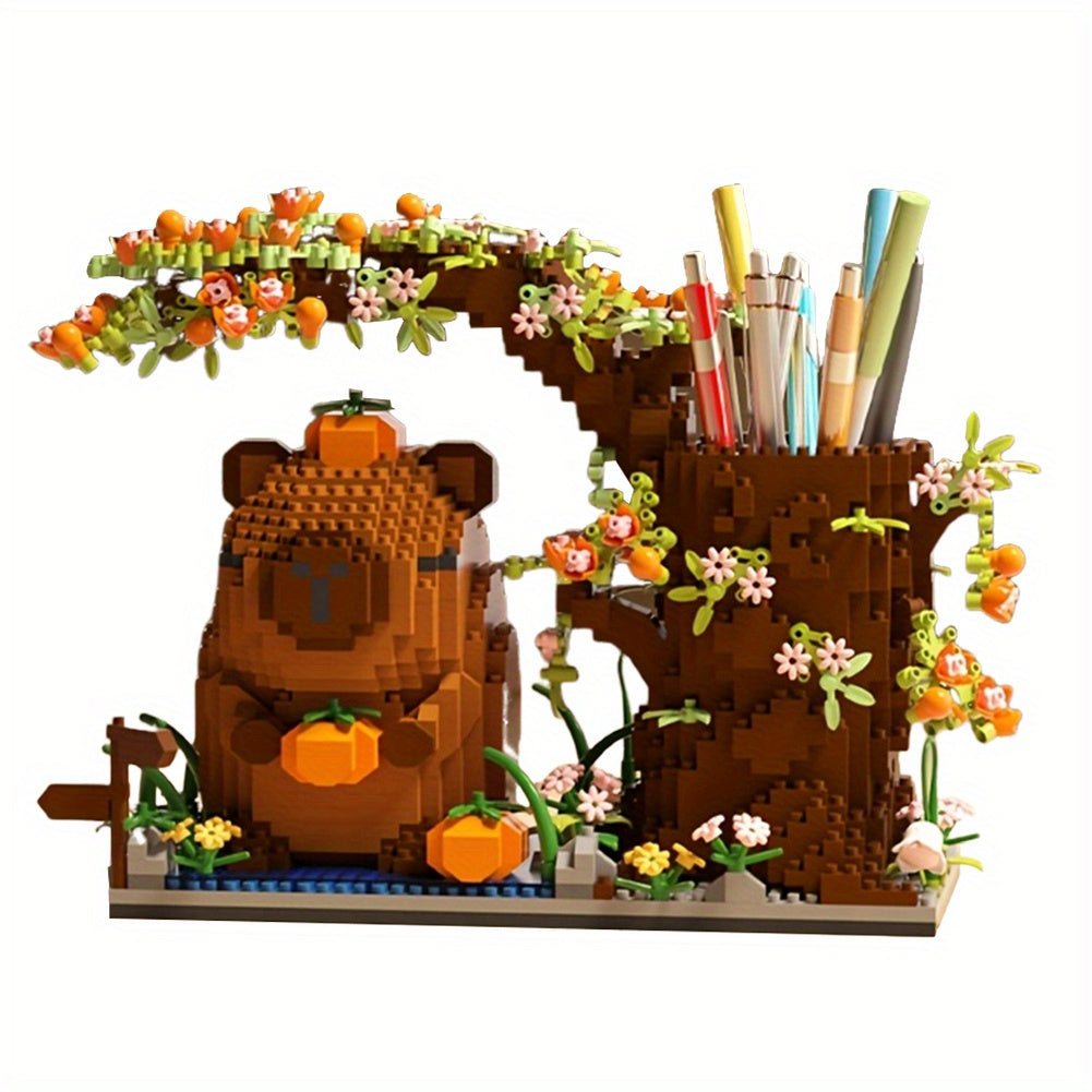 1880-Piece Capybara Building Block Pen Holder and Desk Organizer