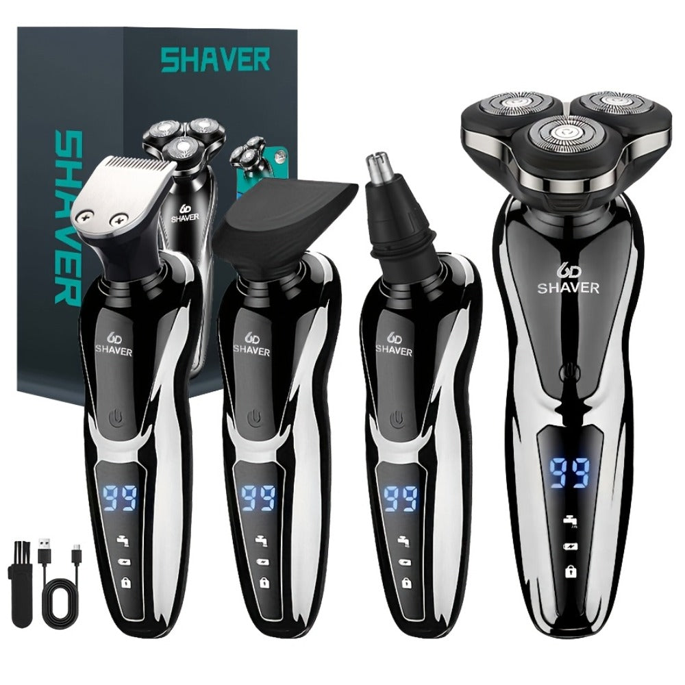 Electric Shaver for Men 3D Floating Blade 3-in-1 Beard Trimmer Digital Display USB Rechargeable Portable Grooming Kit Standalone 3-in-1 or 4-in-1 Set