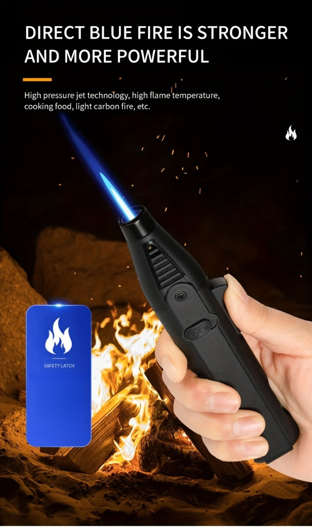 Windproof Torch Lighter 5 Pack Outdoor Butane Gas Lighter Set 1300 1800 Degree Blue Flame Safety Lock Gift Box Camping BBQ Candle Fireplace Butane Not Included