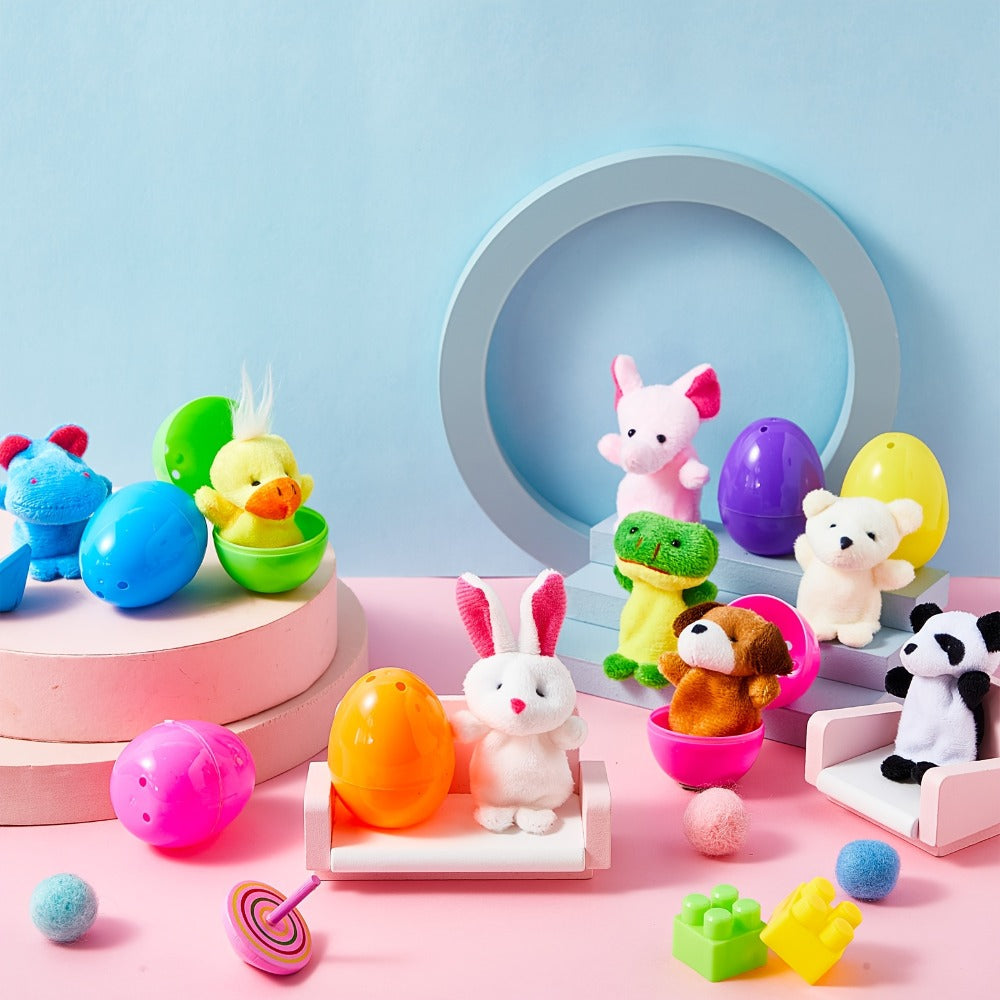 Finger Puppets with Eggs 40pcs (20 Sets) Prefilled Cartoon Animal Plush Dolls, Soft Puppet Toys for Party Favors Basket Stuffers Easter Gifts Back to School, Kids Toddlers Cute Animals Style