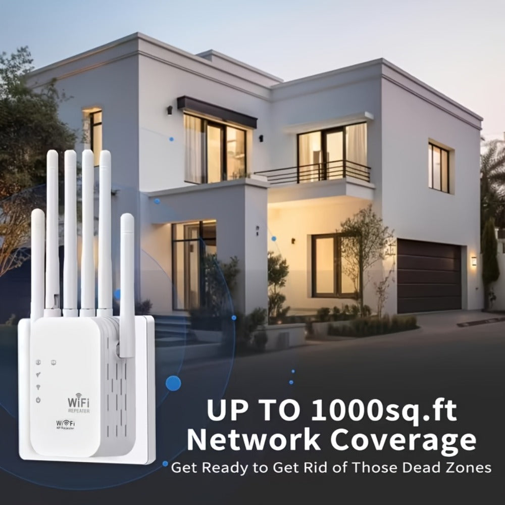 6-Antenna WiFi 6 Range Extender 1200Mbps Dual Band 2.4GHz & 5GHz Mesh Network Booster, One-Click WPS Setup, Full Home Coverage for Smart TV Gaming Console Smartphone Tablet, White