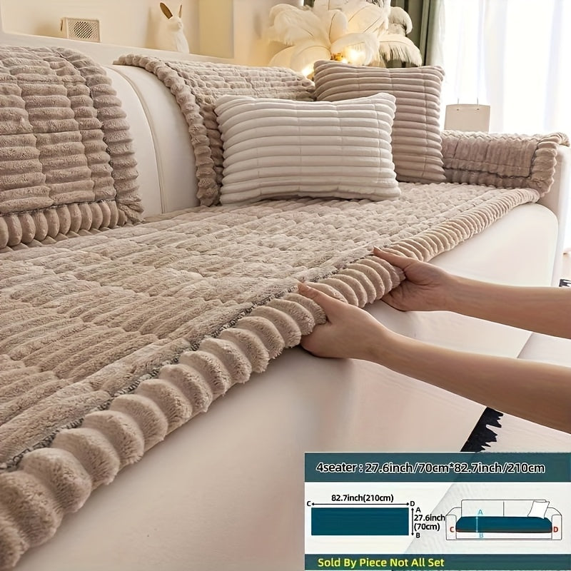 Sofa Cushion Cover Plush Velvet Washable Seat Pad Wavy Edge Soft Kapok Filling for Couch Loveseat 1 2 3 4 Seater — Easy Install Home Decor Protection