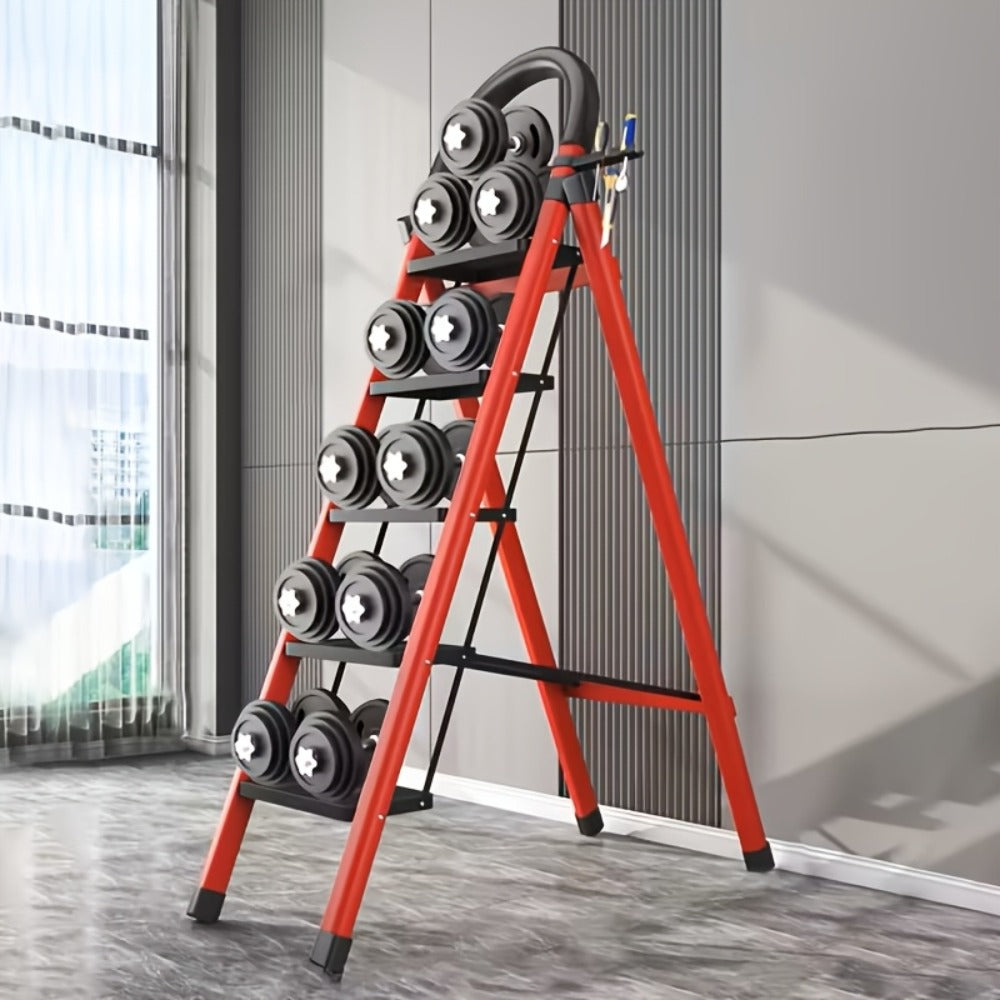 Folding Step Stool 5 Step 500 LBS Anti-Slip – No Assembly, One-Hand Fold, Soft Grip Handle, Wide Pedals, Auto Safety Lock, Portable Lightweight Ladder for Home, Kitchen, Bedroom & Industrial Use