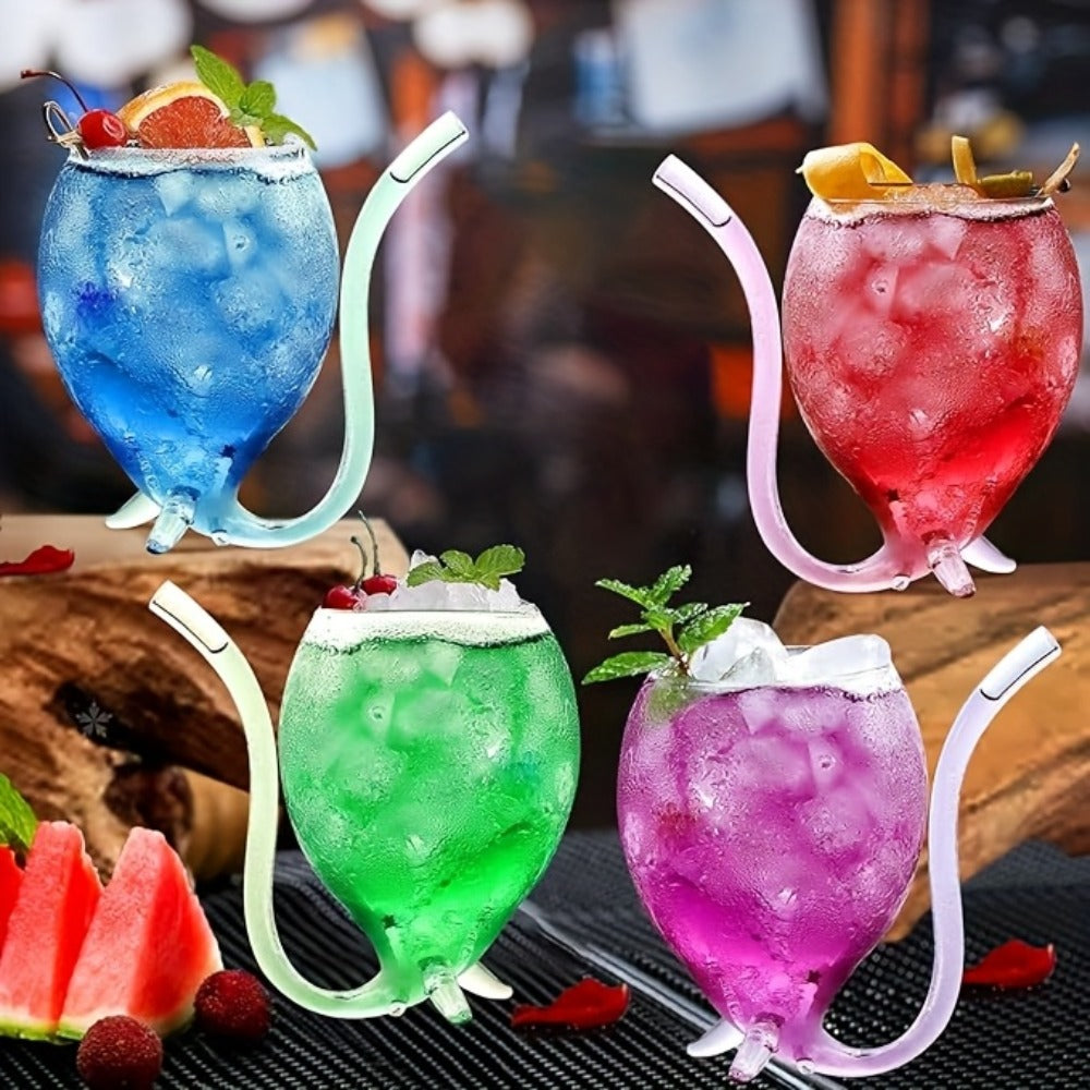 Halloween Cocktail Glasses Set of 4 – 12 Oz Vampire Crane Tail Pirate-Themed Cups with Straw – Reusable Insulated Drinkware for Champagne, Juice & Ice Cream – Halloween & Christmas Party