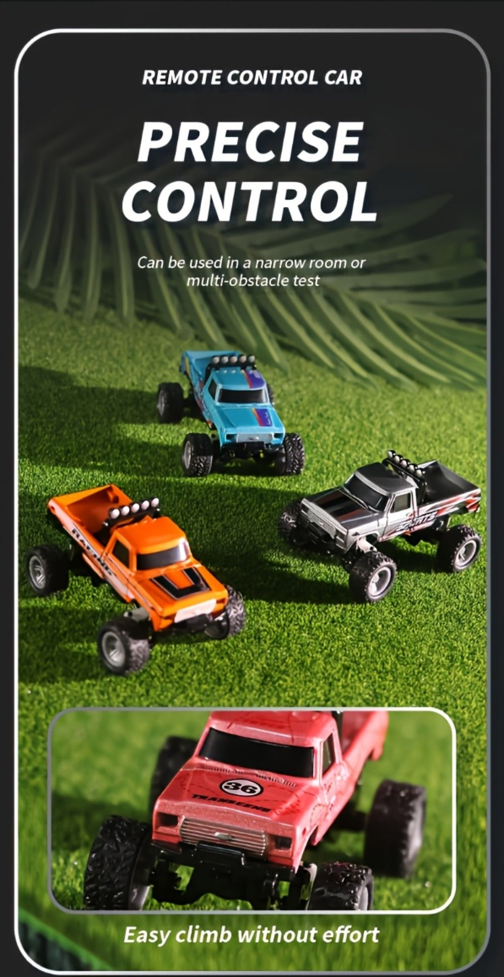 Mini RC Car – 1/64 Scale Alloy Off-Road Monster Truck with 2.4GHz Remote & Shock Absorbers
