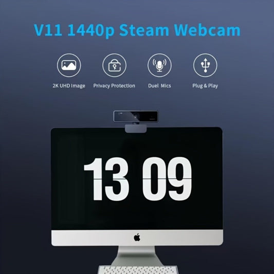 2K USB Webcam Nuroum V11 with Dual Microphones, Privacy Cover & 360° Rotation