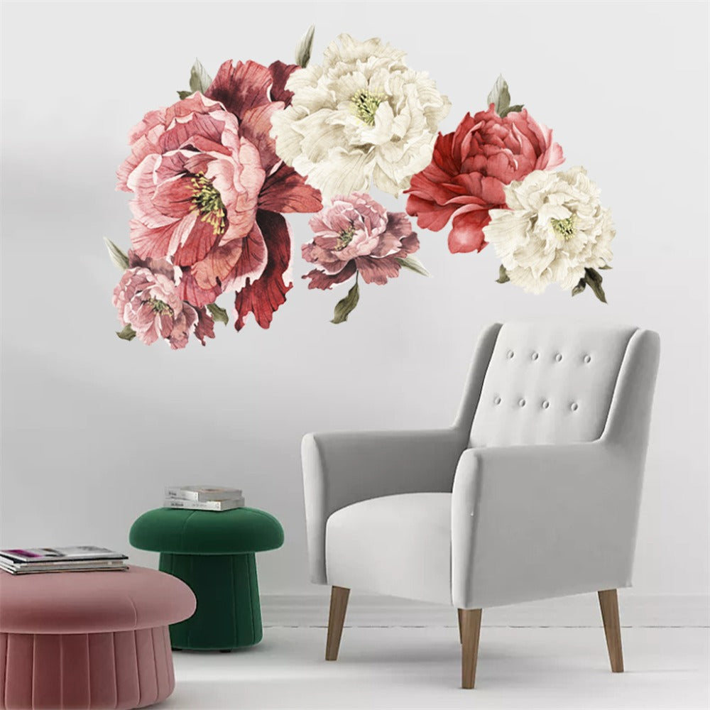 Peony Flower Window Glass Sticker – Anti-Collision Waterproof Decorative Glass Film, European Floral Wall & Window Decal for Home Decor, 17.7 x 47.2 Inches (2 Styles)