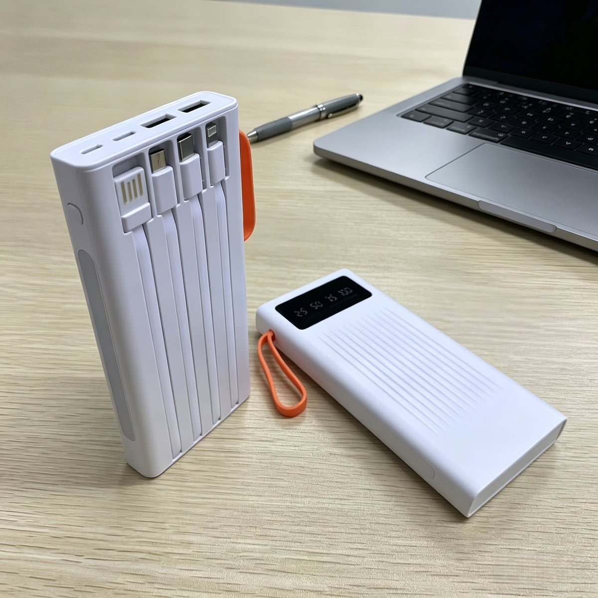 30000mAh Large Capacity Power Bank 15W Fast Charging with 4 Built-In Cables & 4-Mode Camping Light, Business Minimalist Portable Charger 10000mAh 20000mAh Compatible with iPhone Android – Black Purple White
