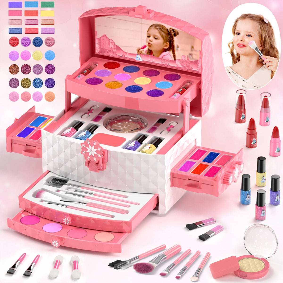 Princess Pretend Play Makeup Set, 58 Pieces with Brushes & Case